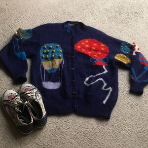 SAISAI/VINTAGE”HOT AIR BALLOON”PRINT MOHAIR CARDIGAN